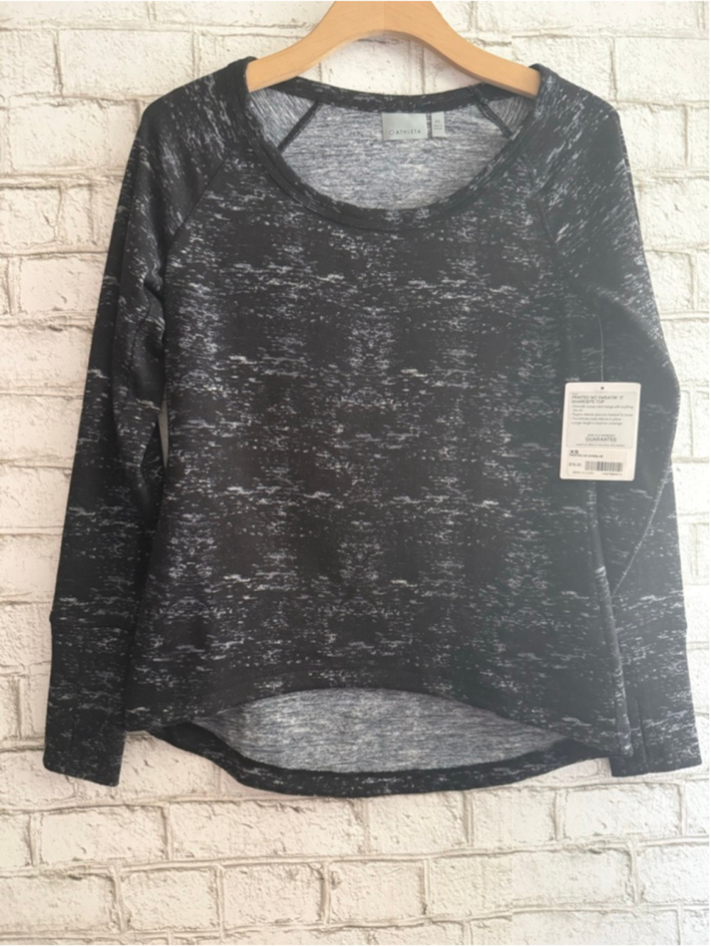 NWT Athleta Womens Black No Sweatin Sharkbite Marble Pullover size XS